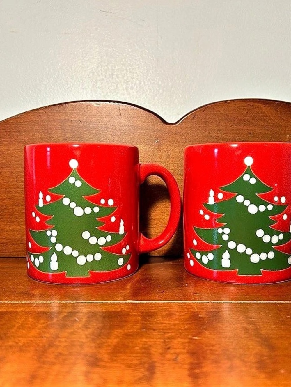 Pair of Vintage Waechtersbach Christmas Tree Mugs 3.75” t x 4.5” w x 3.25” diam